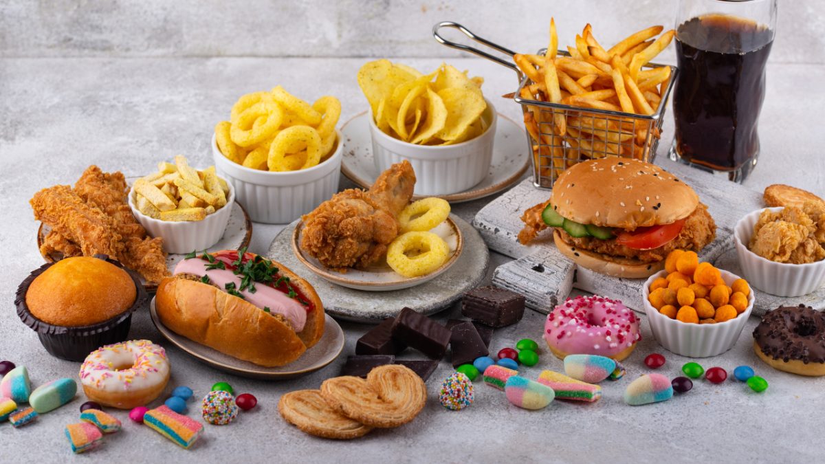 A large variety of unhealthy, ultra-processed food, and junk food